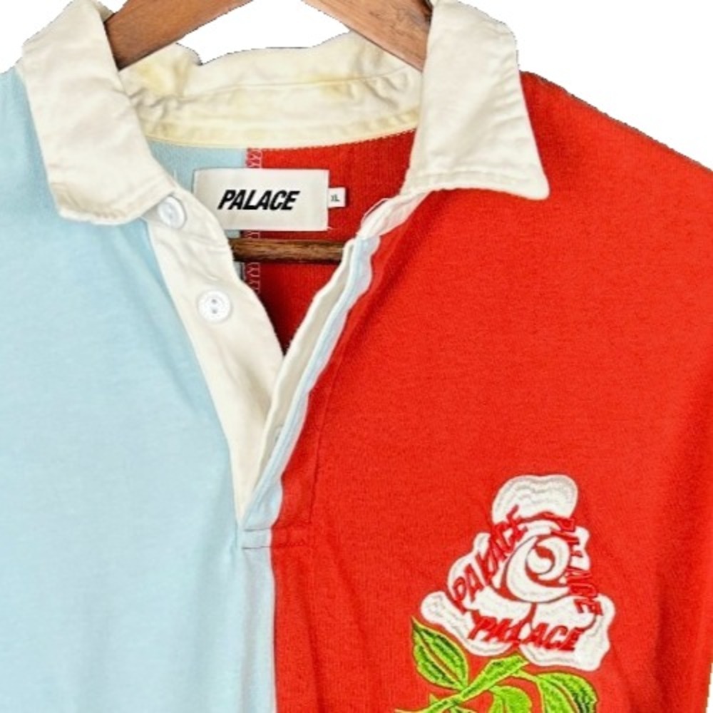 Palace Skateboards Mens XL Rugger Bugger Colorblock Rose Rugby Shirt Patch